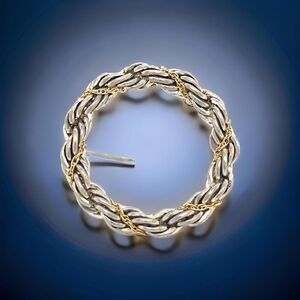 Tiffany & Co Estate Circle Wreath Brooch 18k G + Silver TIF533